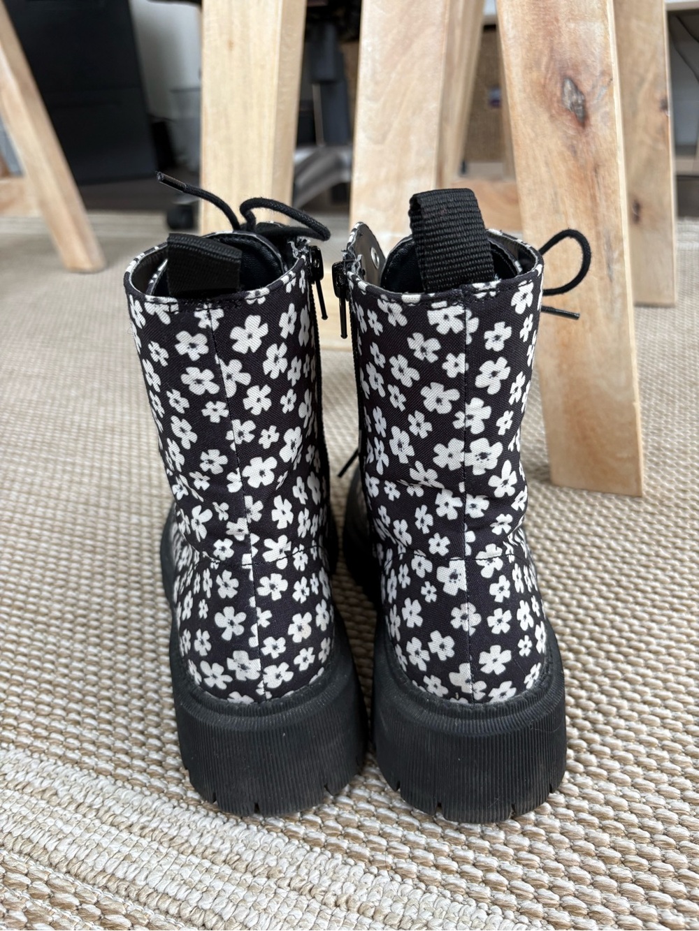 Call It Spring Black Floral Lace-Up Combat Boots Moto Edgy Streetwear Boho - Picture 7 of 9